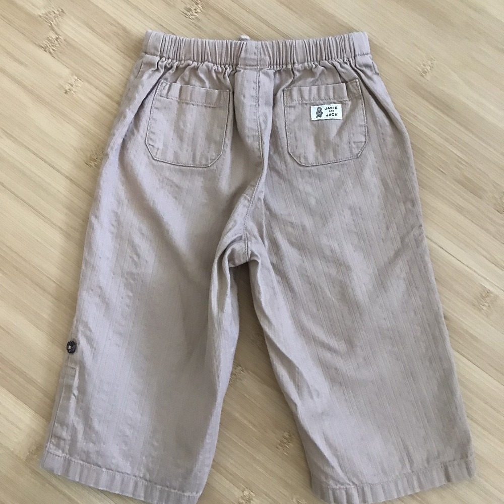 Janie and Jack Khaki Pull On Pants 6-12 Months Roll Tab Cuff Embroidered Monkey - Picture 3 of 16